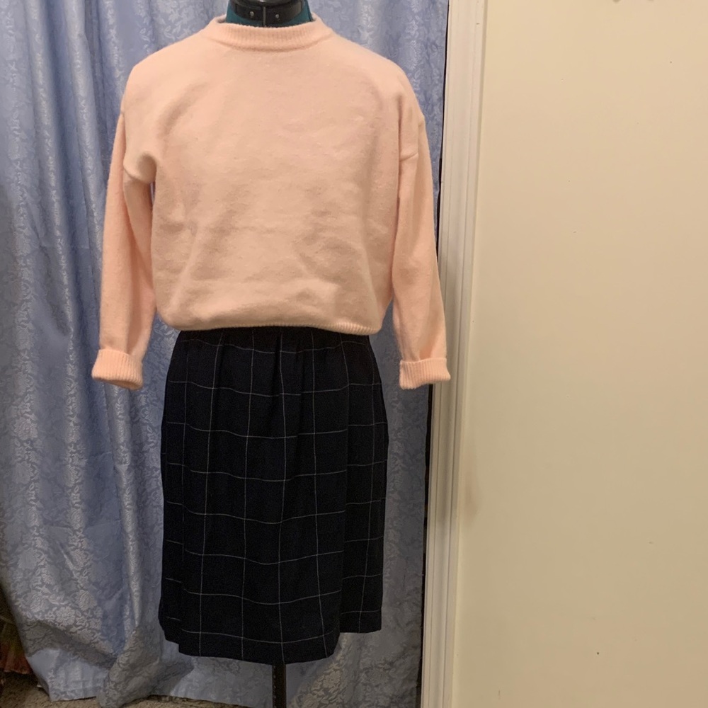 Vintage Navy Checkered Pencil Skirt